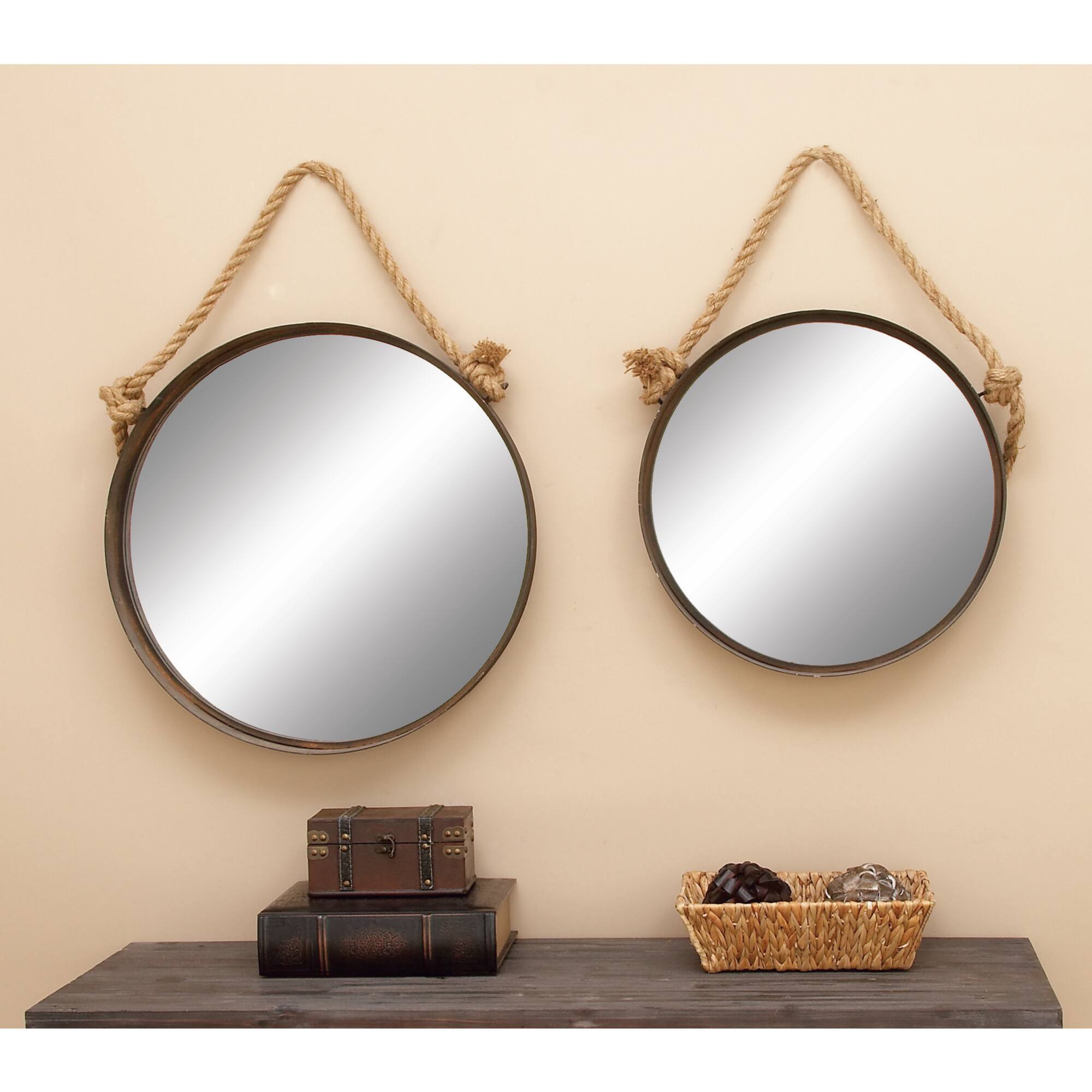 Brown Metal Industrial Hanging Wall Mirrors, 2ct.